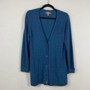 Just Cashmere By Forte Cardigan Womens L Teal Blue 100% Cashmere V Neck
